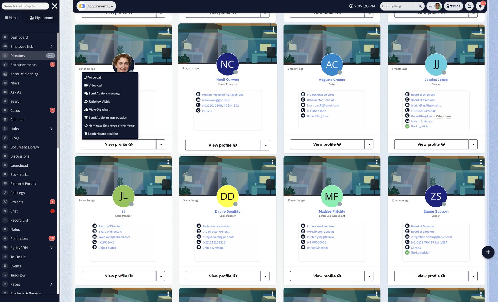 Voice-calling-from-teh-directory- IntroducingAgilityPortal&rsquo;s New Voice, Video, and Screen Sharing &mdash; Free Beta for All Clients - Insight Blog