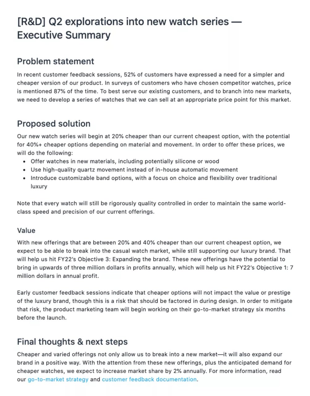 Example of an executive summary : Asana